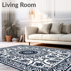 Indigo White Floral Sunburst Rug