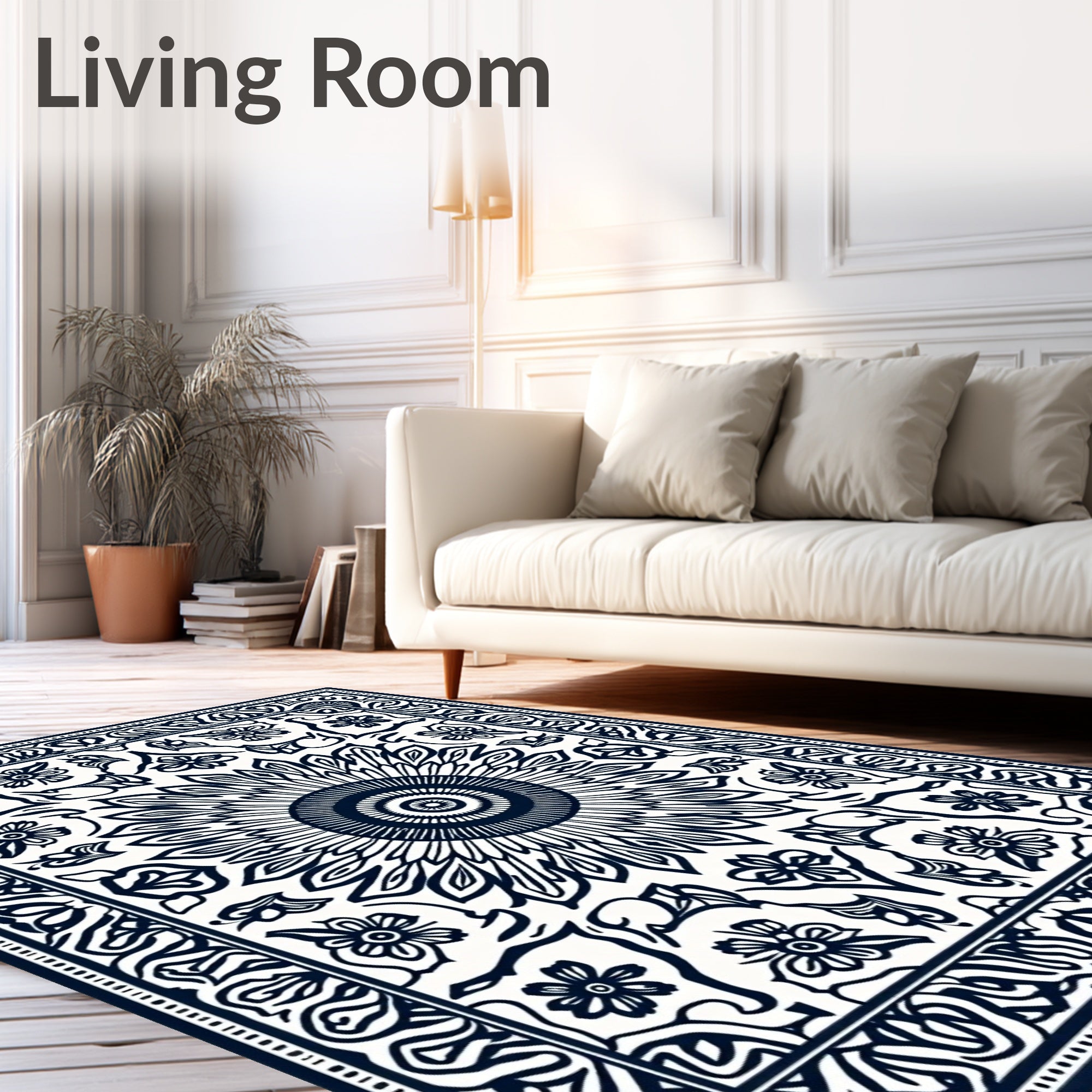 Indigo White Floral Sunburst Rug