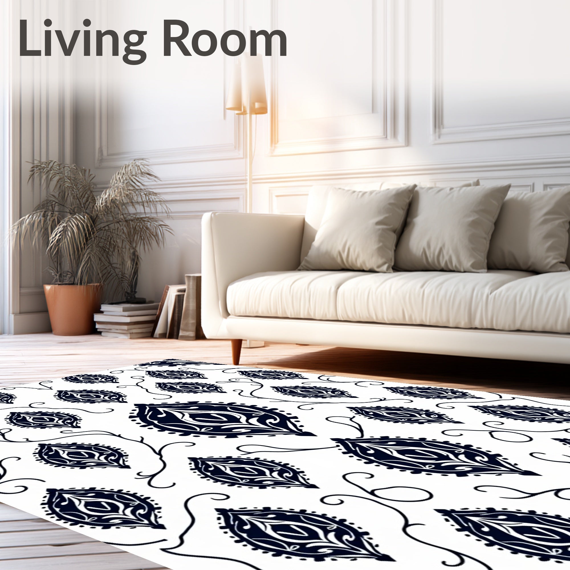 Dark Navy Paisley Allover Art Rug