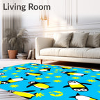 Cute Yellow Penguin Stars Blue Rug