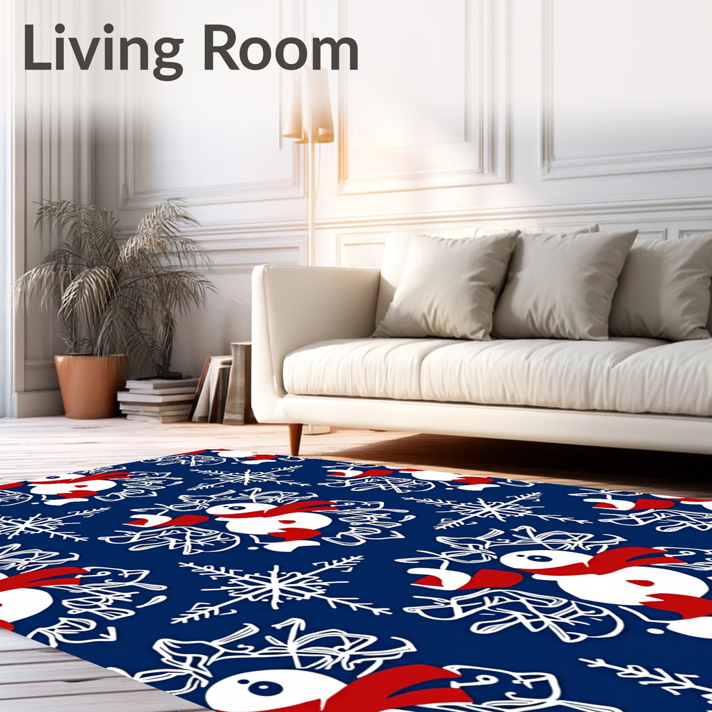 Charming Snowman Snowflake Navy Rug