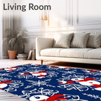 Charming Snowman Snowflake Navy Rug