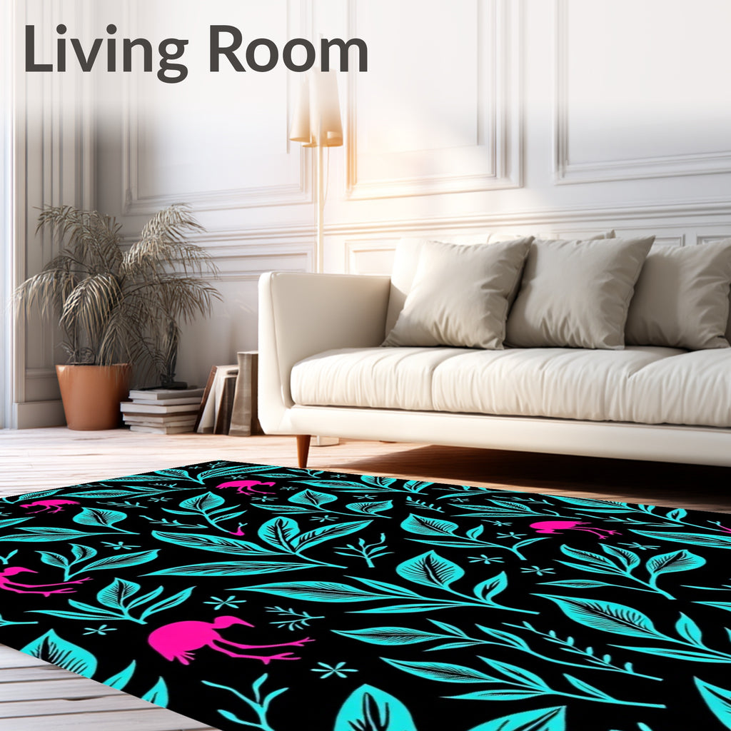Vibrant Pink Flamingo Tropical Foliage Rug