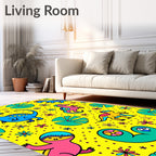 Bright Yellow Dinosaur Floral Fun Rug