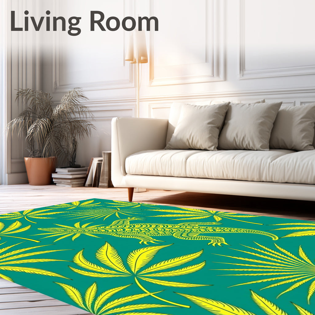 Lizard Leafy Teal Emerald Alligator Rug