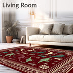 Crimson Festive Dinosaur Woodland Scene Rug