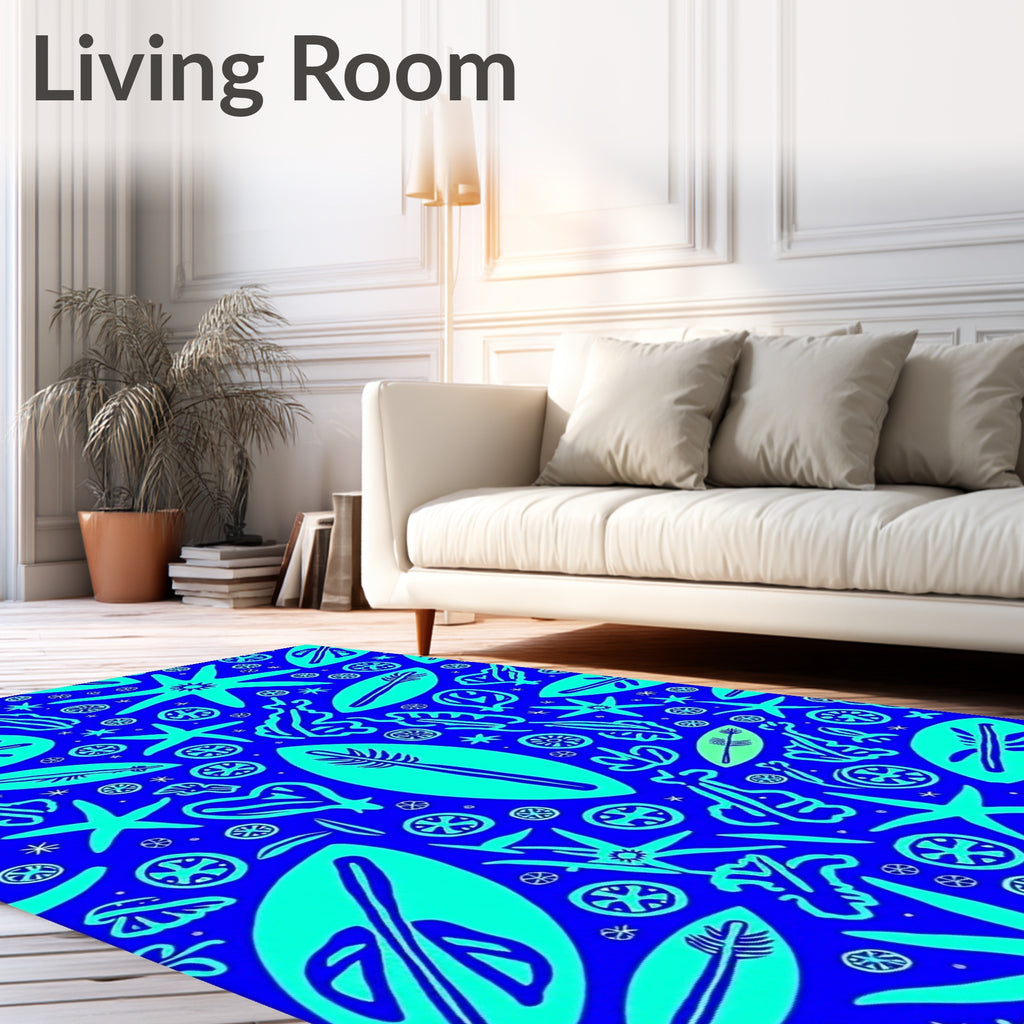 Vibrant Aqua Ocean Life Collage Rug
