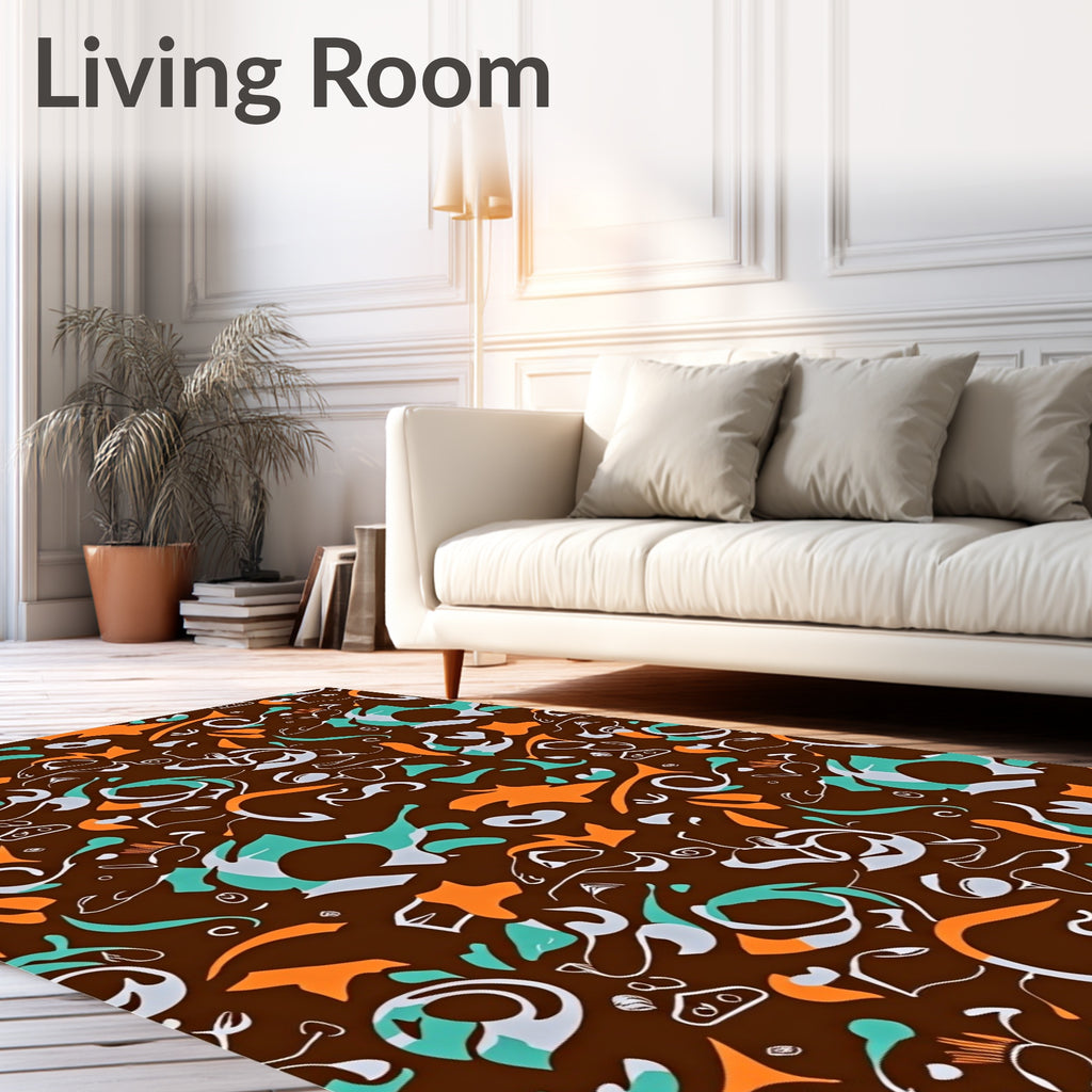 Abstract Teal Orange Whimsical Swirls Rug