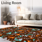 Abstract Teal Orange Whimsical Swirls Rug