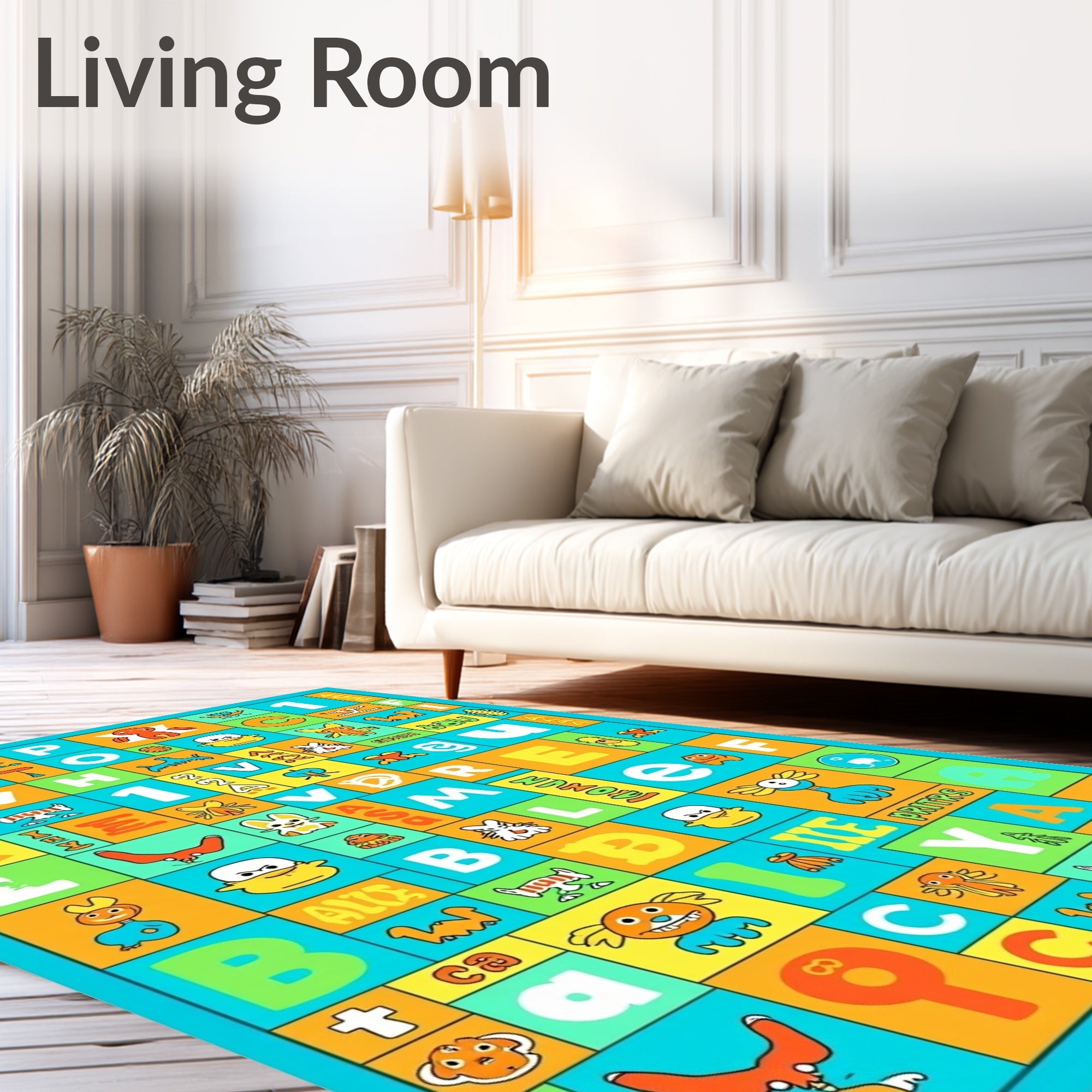 Cheerful Alphabet Creatures Color Blocks Rug