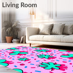 Pink Teal Hot Pink Floral Confetti Rug