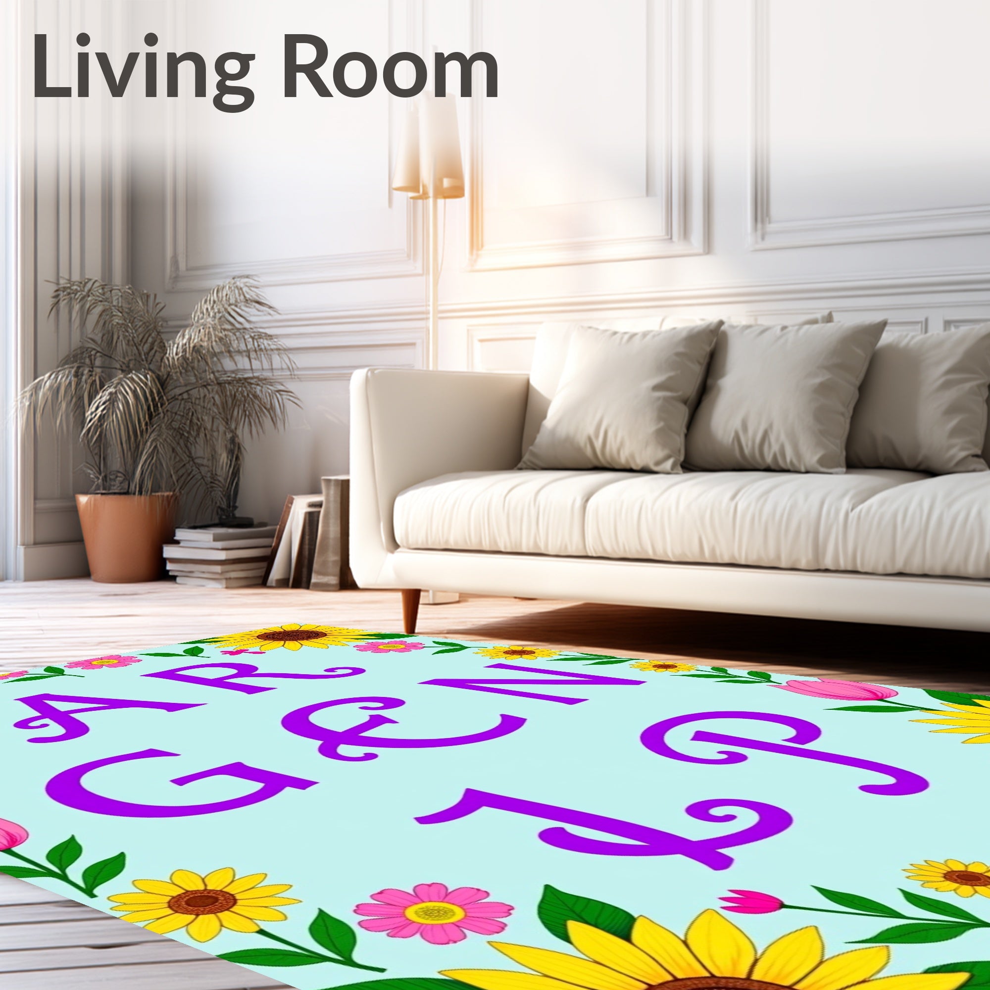 Purple Garden Flower Alphabet Rug