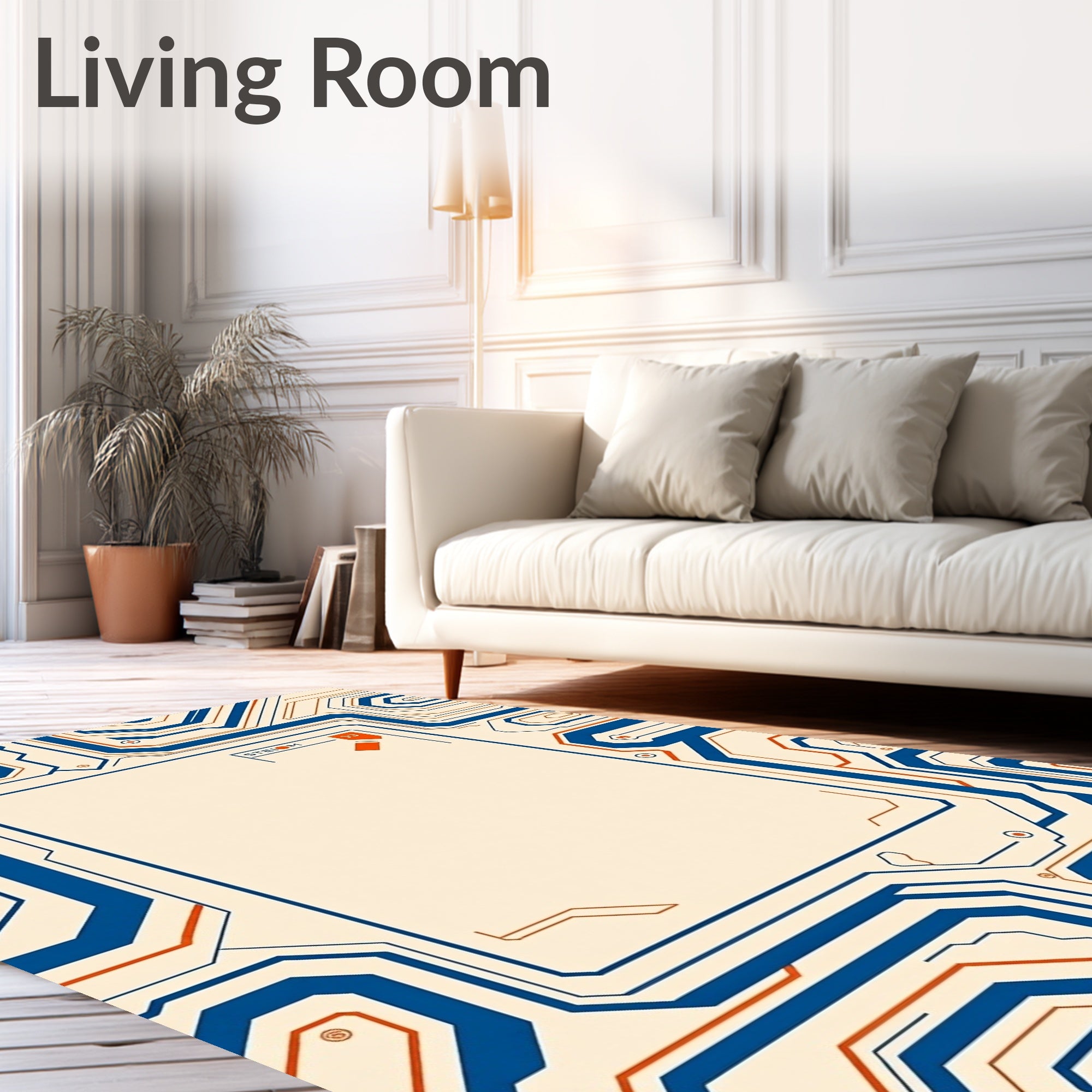 Futuristic Blue Orange Circuit Board Rug