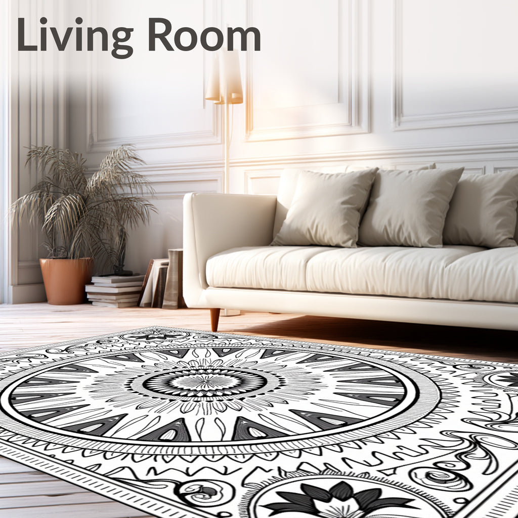 Monochromatic Radial Lotus Medallion Rug