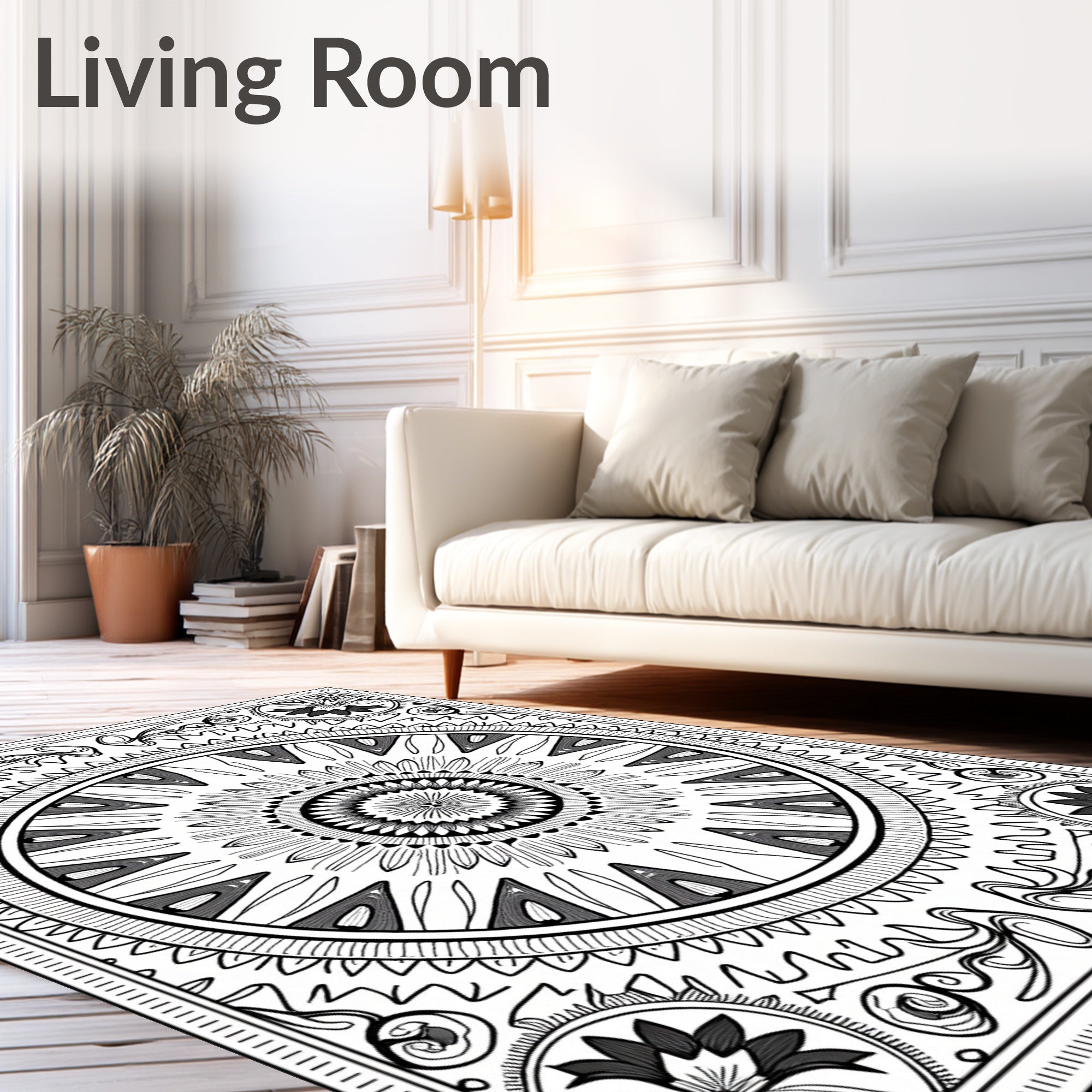 Monochromatic Radial Lotus Medallion Rug