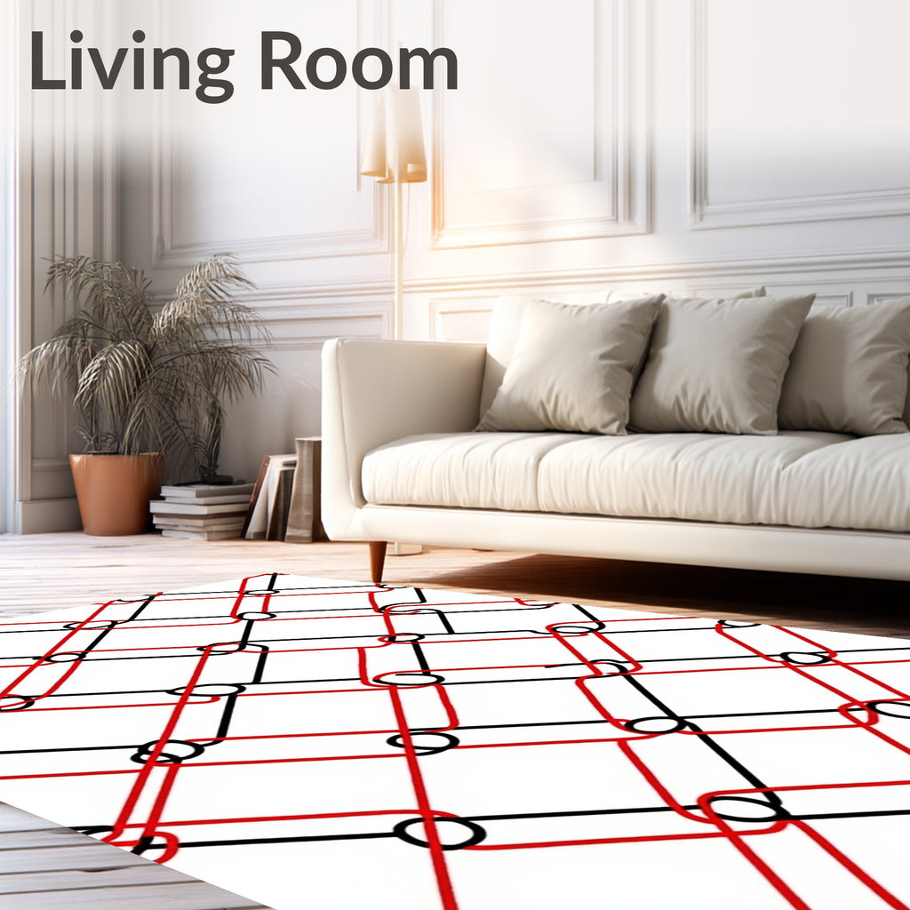 Red Black Interlocking Diamond Weave Rug