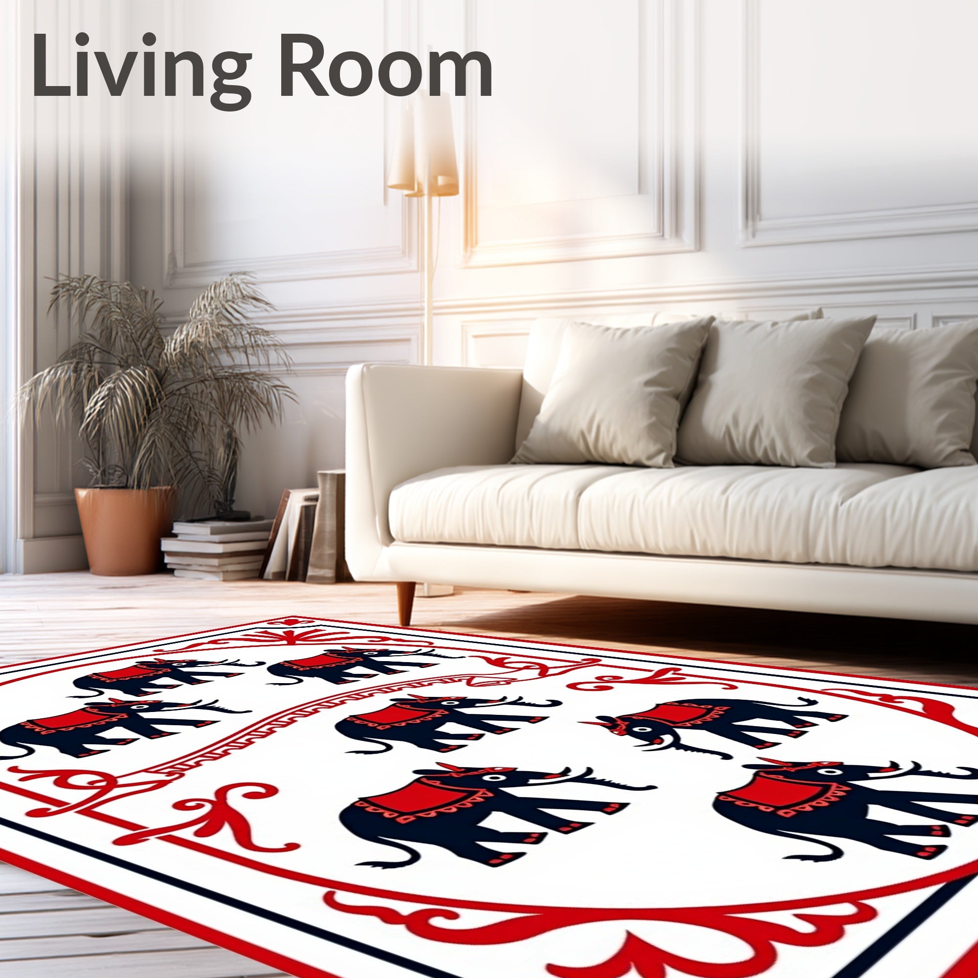 Crimson Elephant Parade Oval Rug