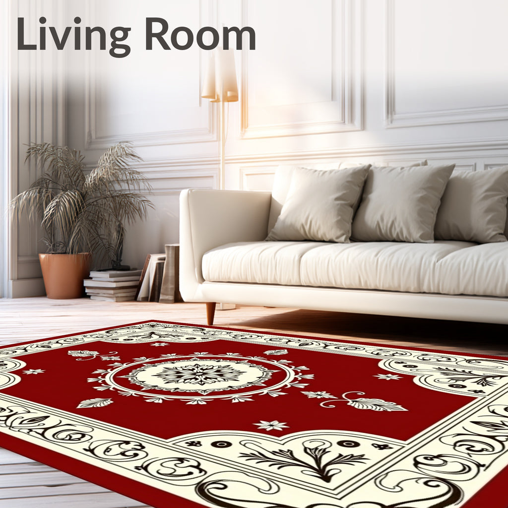 Crimson Ornamental Bloom Centered Rug