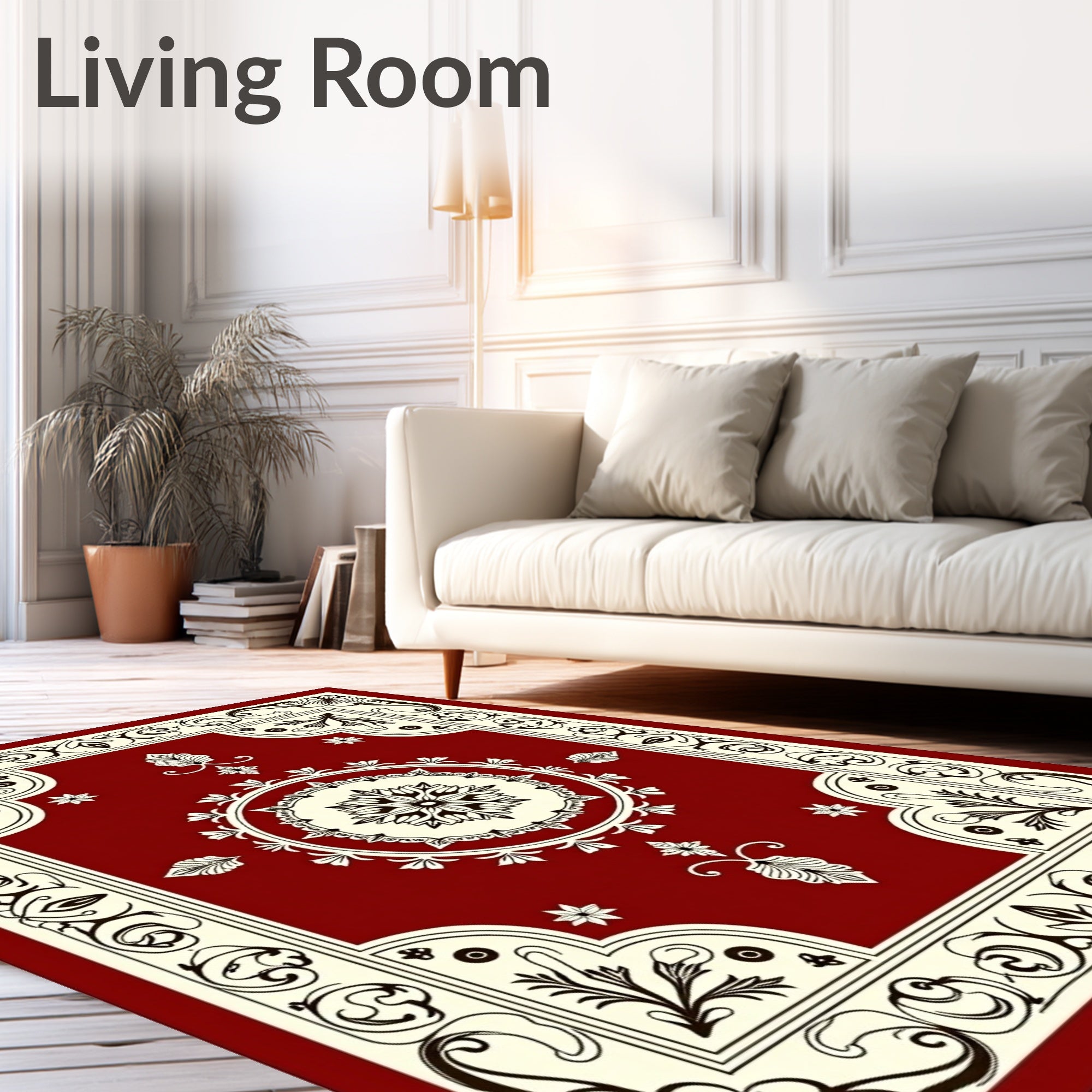 Crimson Ornamental Bloom Centered Rug