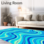 Aqua Blue Swirling Marbled Lines Rug