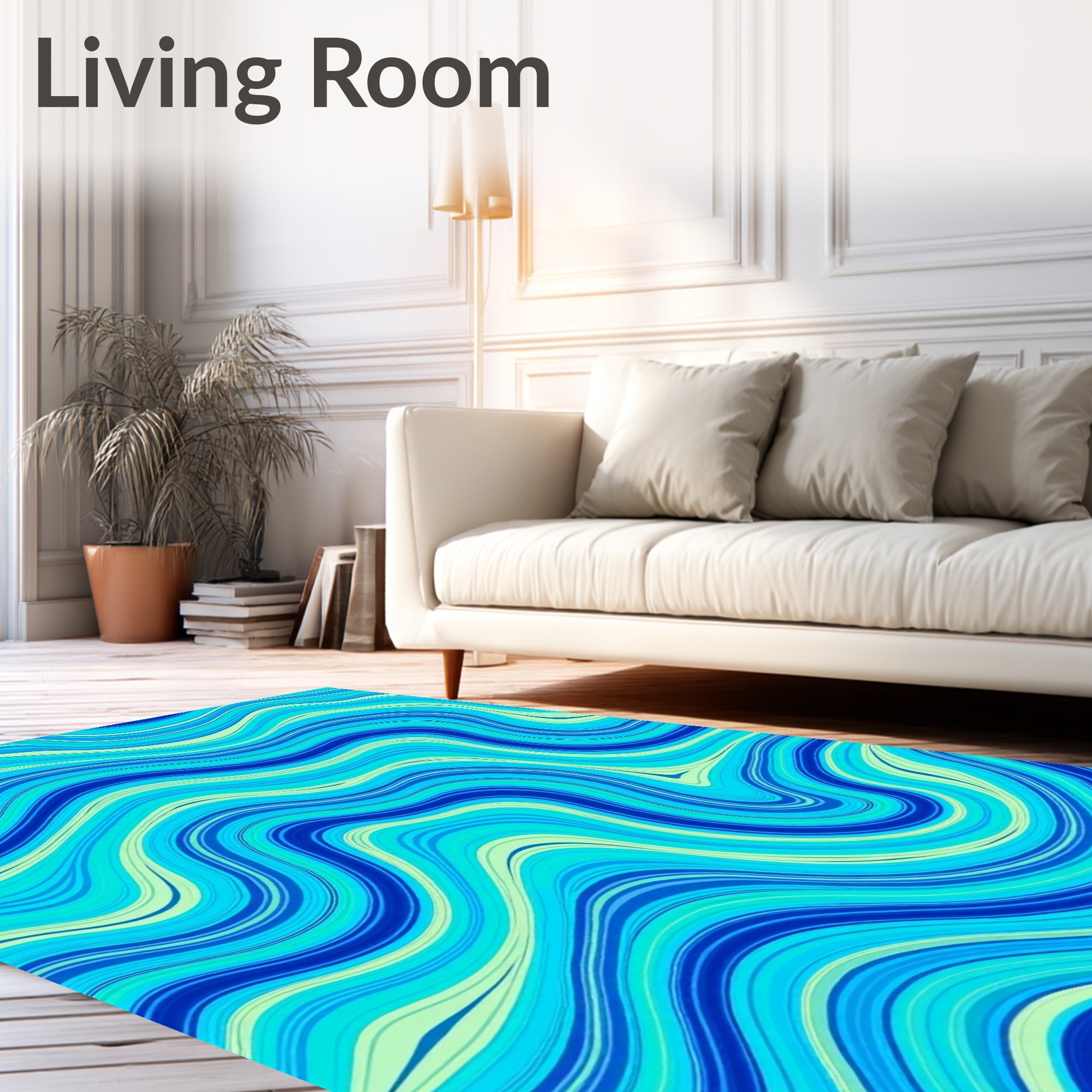 Aqua Blue Swirling Marbled Lines Rug