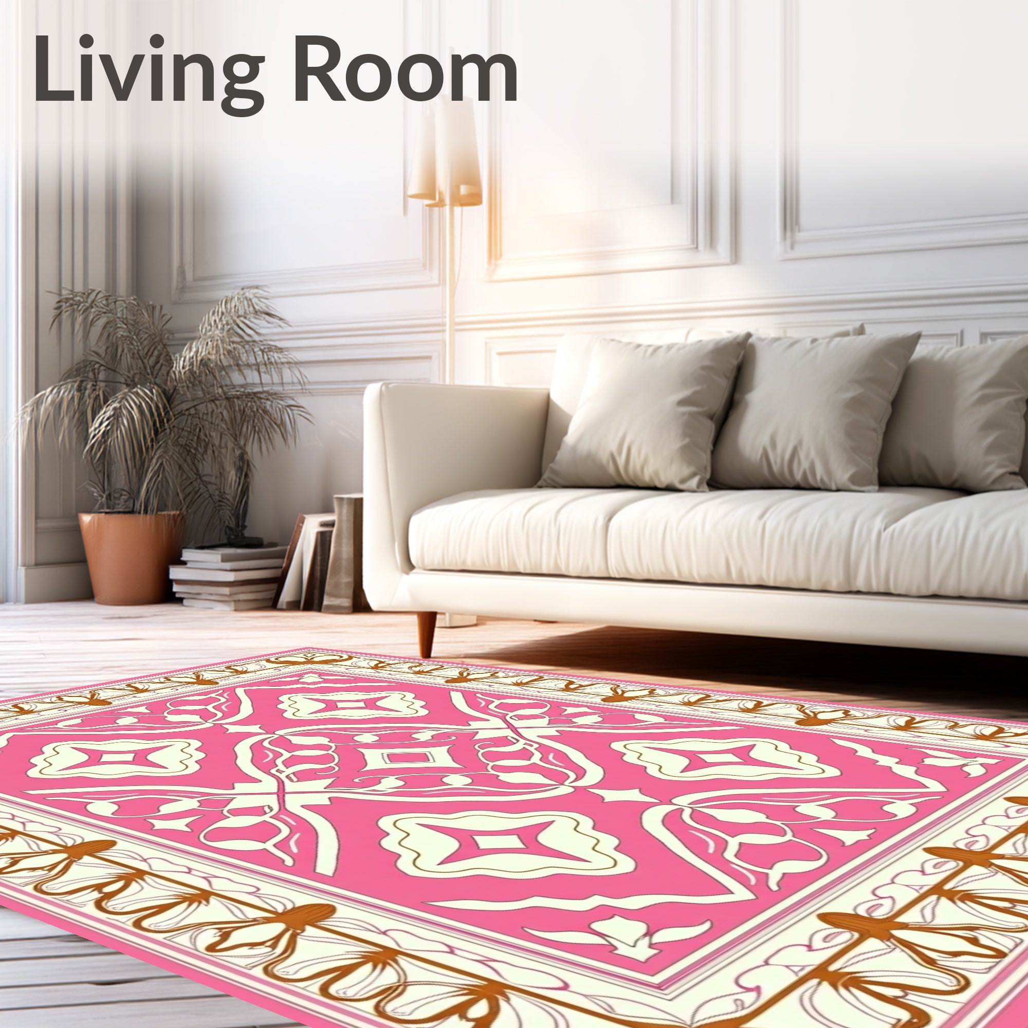 Pink Ivory Botanical Medallion Rug