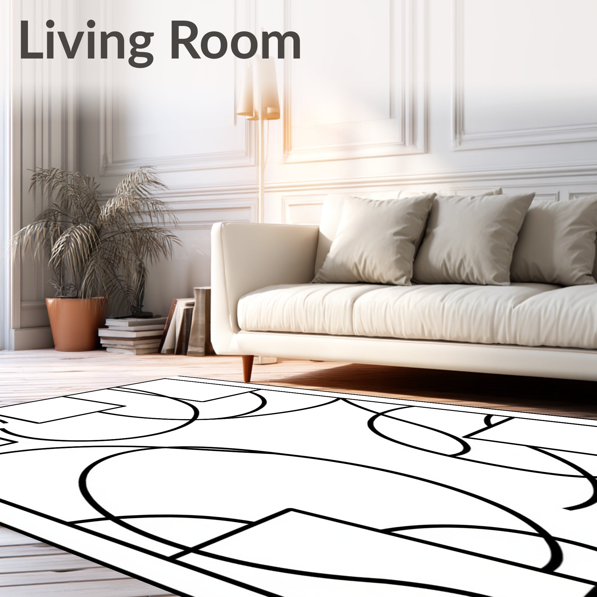 Abstract Black White Geometric Swirls Rug