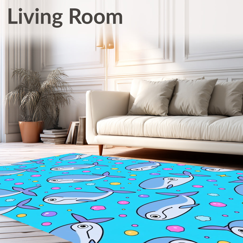 Cute Blue Whales Bubbles Background Rug