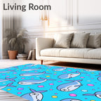 Cute Blue Whales Bubbles Background Rug