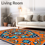 Vibrant Orange Blue White Floral Medallion Rug