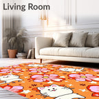 Groovy Orange Floral Cats Stars Rug