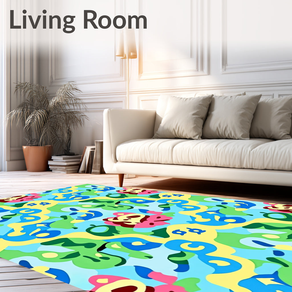 Playful Pink Floral Abstract Swirl Rug