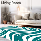 Teal White Fluid Wave Rug