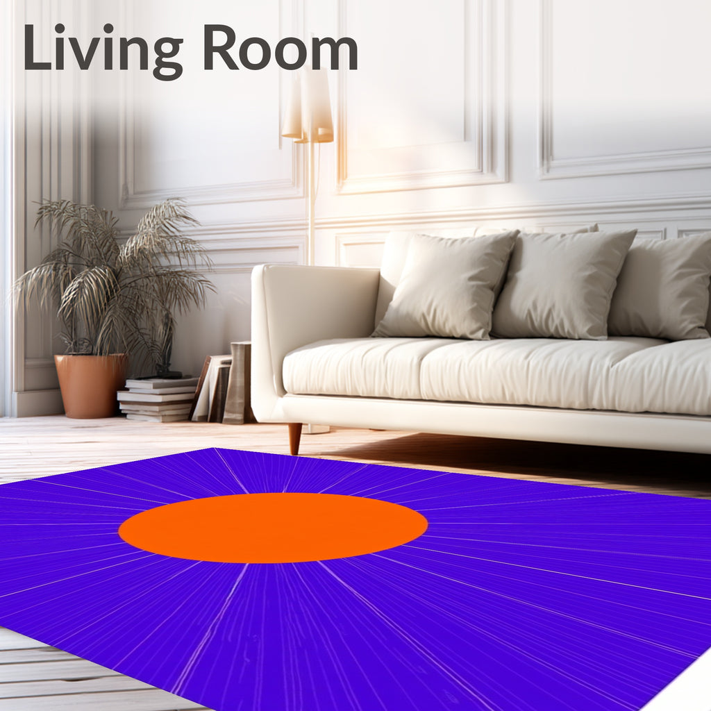 Vibrant Orange Sunburst Blue Rays Rug