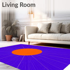 Vibrant Orange Sunburst Blue Rays Rug
