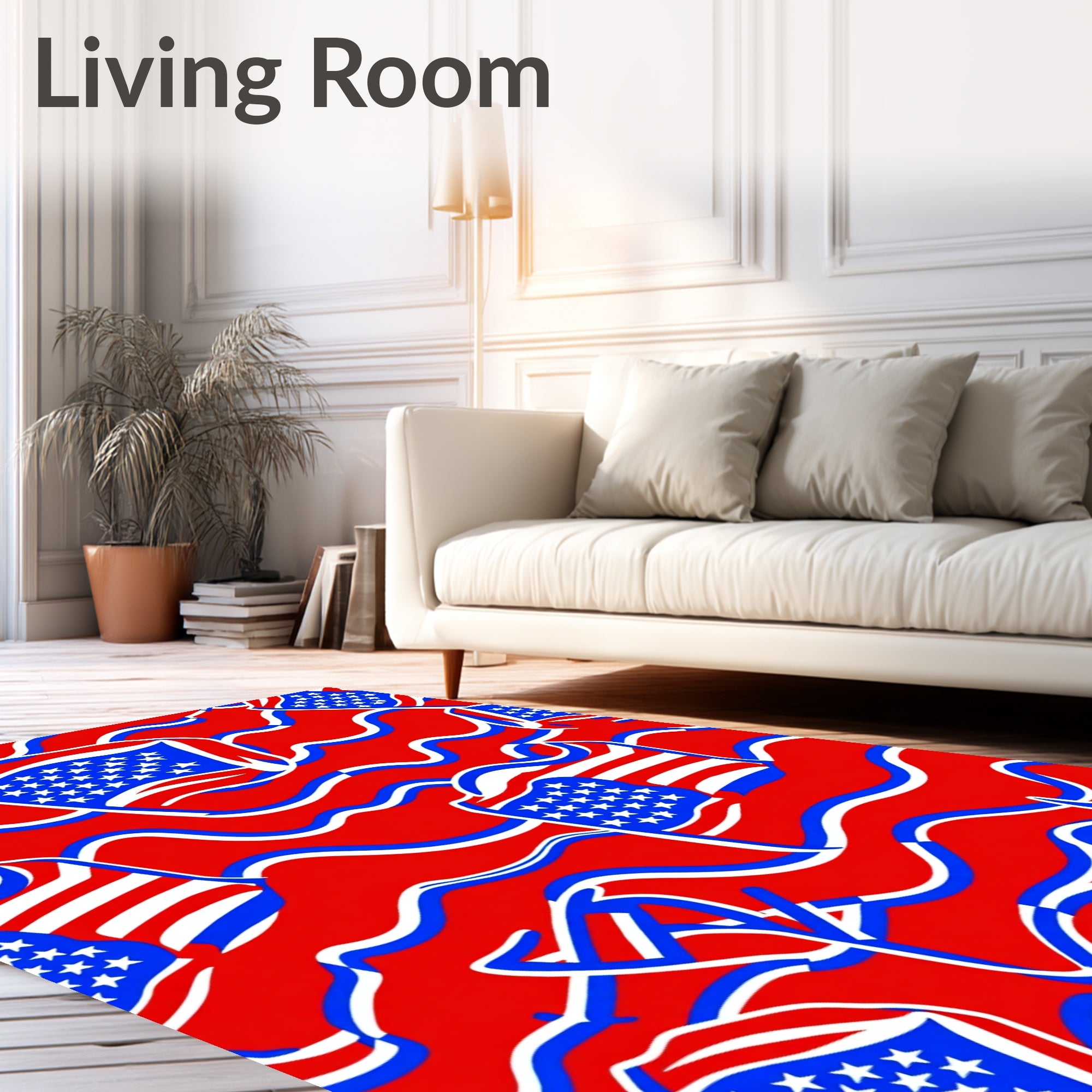 Bold Red White Blue Waving Flag Rug