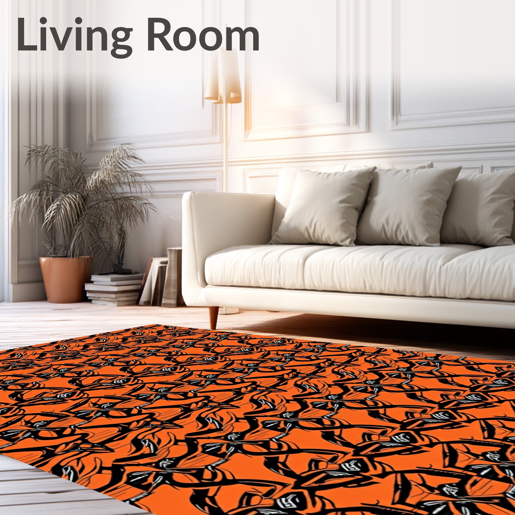 Bold Orange Black Abstract Figures Rug