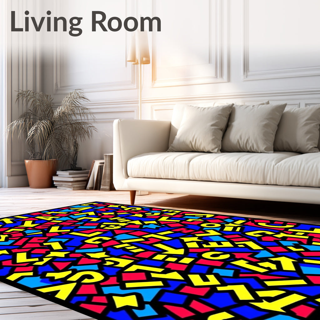 Bold Primary Color Geometric Alphabet Rug