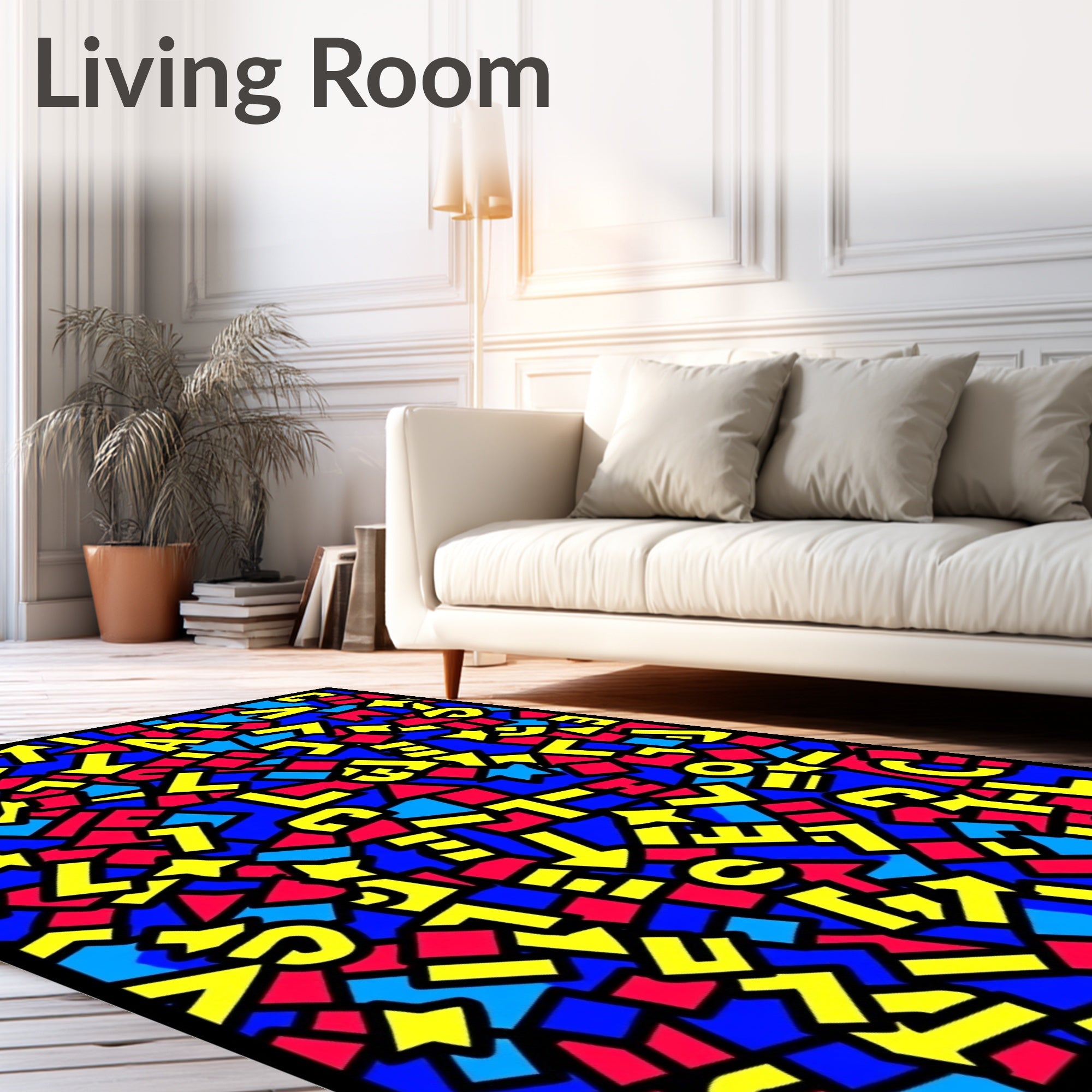Bold Primary Color Geometric Alphabet Rug