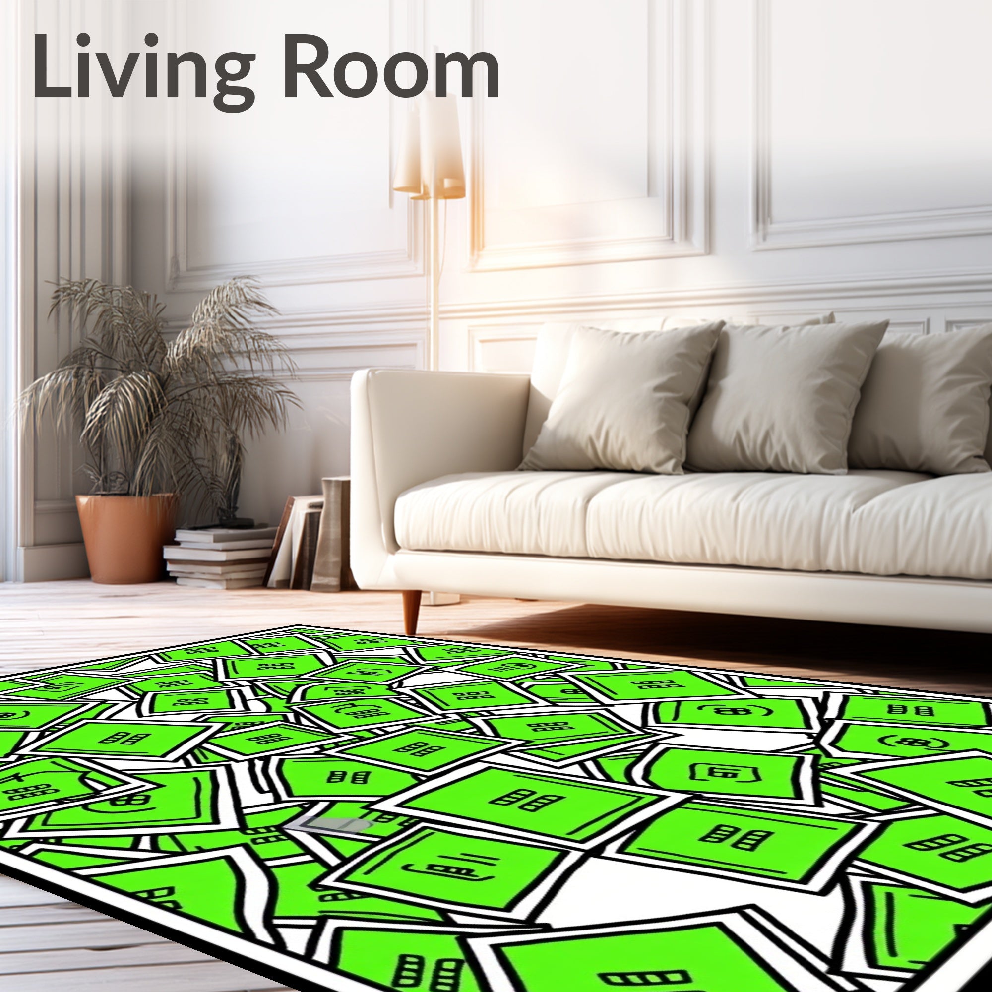 Neon Green Stacked Squares Artwork Rug