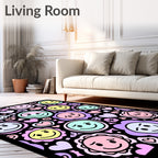 Whimsical Smiley Hearts and Flowers Rug