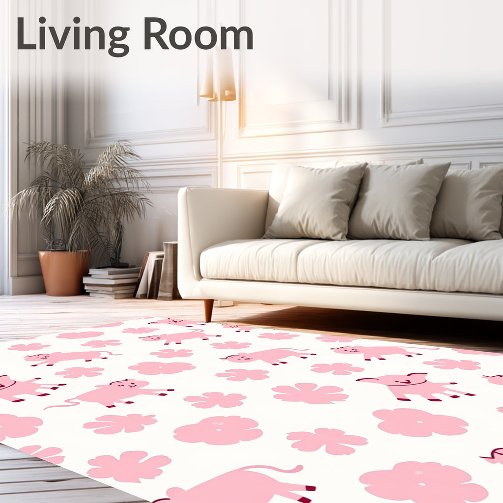 Pink Pig And Floral Field Rug