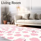 Pink Pig And Floral Field Rug