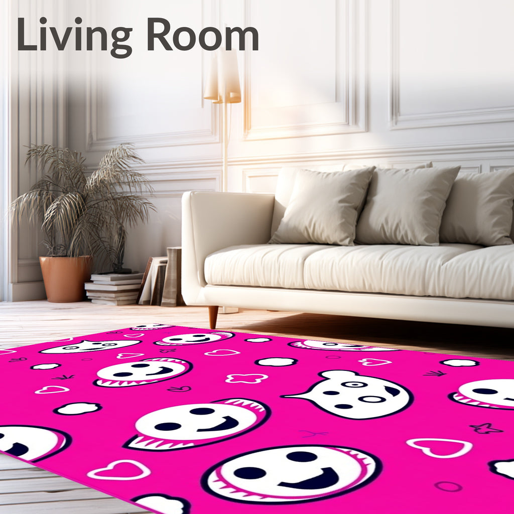 Pink Happy Faces Whimsical Shapes Rug