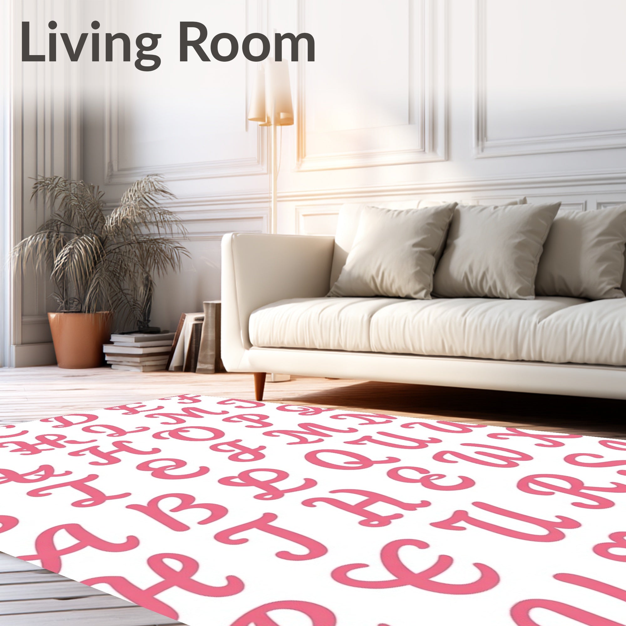 Pink Script Alphabet Repeat Rug