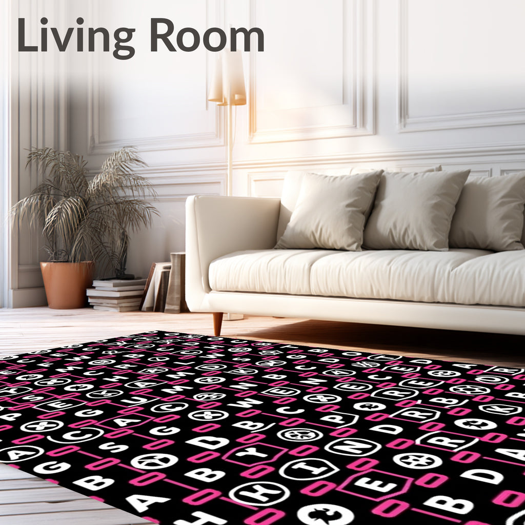 Black White Pink Alphabet Scatter Rug