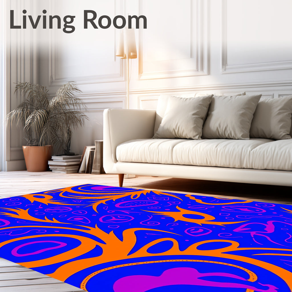 Vibrant Blue Orange Abstract Organic Shapes Rug