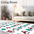 Penguin Friends Red Scarf Christmas Trees Rug