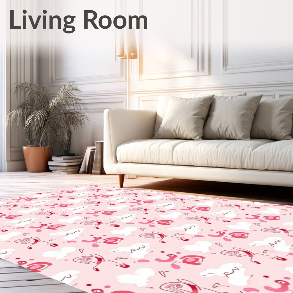 Pink Contemporary Abstract Line Drawing Faces Rug