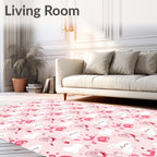 Pink Contemporary Abstract Line Drawing Faces Rug